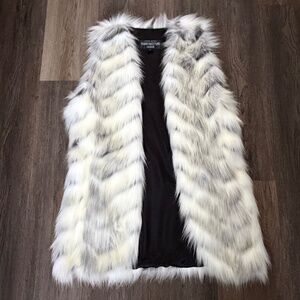 Donna Salyers Fabulous Furs faux fur vest size XS white gray yellow statement